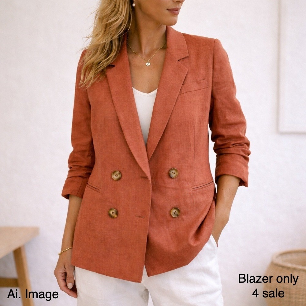 Heartloom Women S Double Breasted Linen Blazer Rust Terracotta Quiet Luxury NWT‎